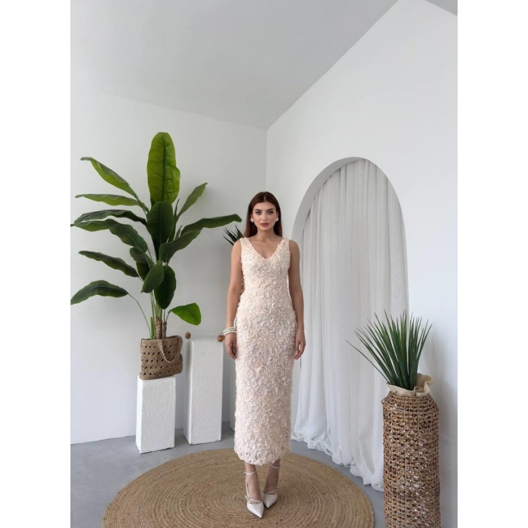 Kren Gül Detaylı Elbise - 162377 Kren Gül Detaylı Elbise - 162377