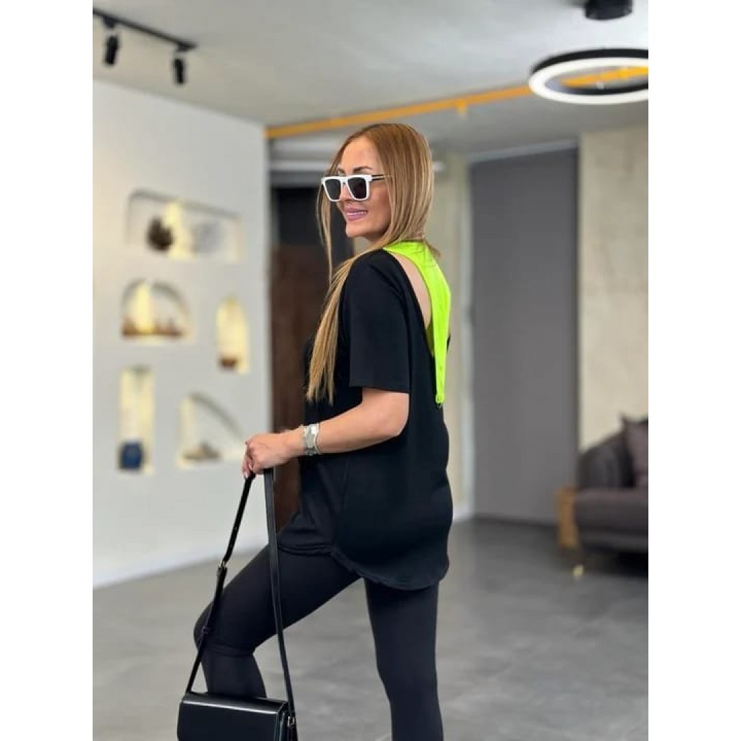 Kadın İki İplik Kumaş Sırt Neon Detay Bluz 100734