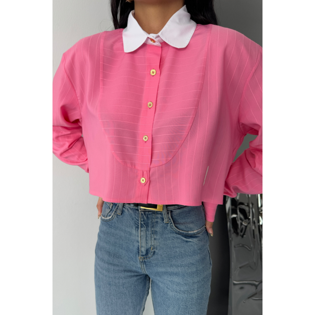 CROP GÖMLEK BEYAZ YAKA VE ETİKET DETAYLI - Pembe - 153760 CROP GÖMLEK BEYAZ YAKA VE ETİKET DETAYLI - Pembe - 153760