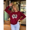 Kadın Uzun Kollu Bisiklet Yaka Kedi Desenli Viskon Iki Iplik Bluz - 140599