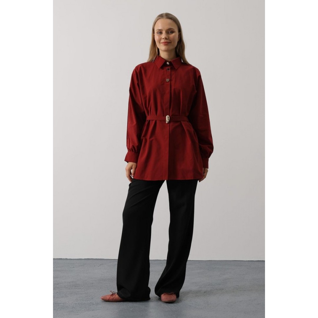 Kuşak Detaylı Tunik Gömlek - Bordo 163713 Kuşak Detaylı Tunik Gömlek - Bordo 163713