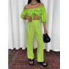 KETEN CROP BLUZ BÜZGÜ YAKA + PANTOLON TAKIM - Yeşil 152486 KETEN CROP BLUZ BÜZGÜ YAKA + PANTOLON TAKIM - Yeşil 152486