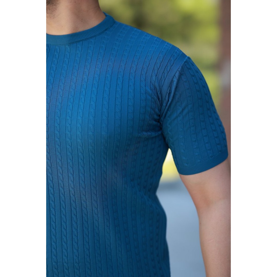 Erkek Bisiklet Yaka örgü Desenli Kısa örme Triko Kısa Kollu T-shirt - 161505 Erkek Bisiklet Yaka örgü Desenli Kısa örme Triko Kısa Kollu T-shirt - 161505