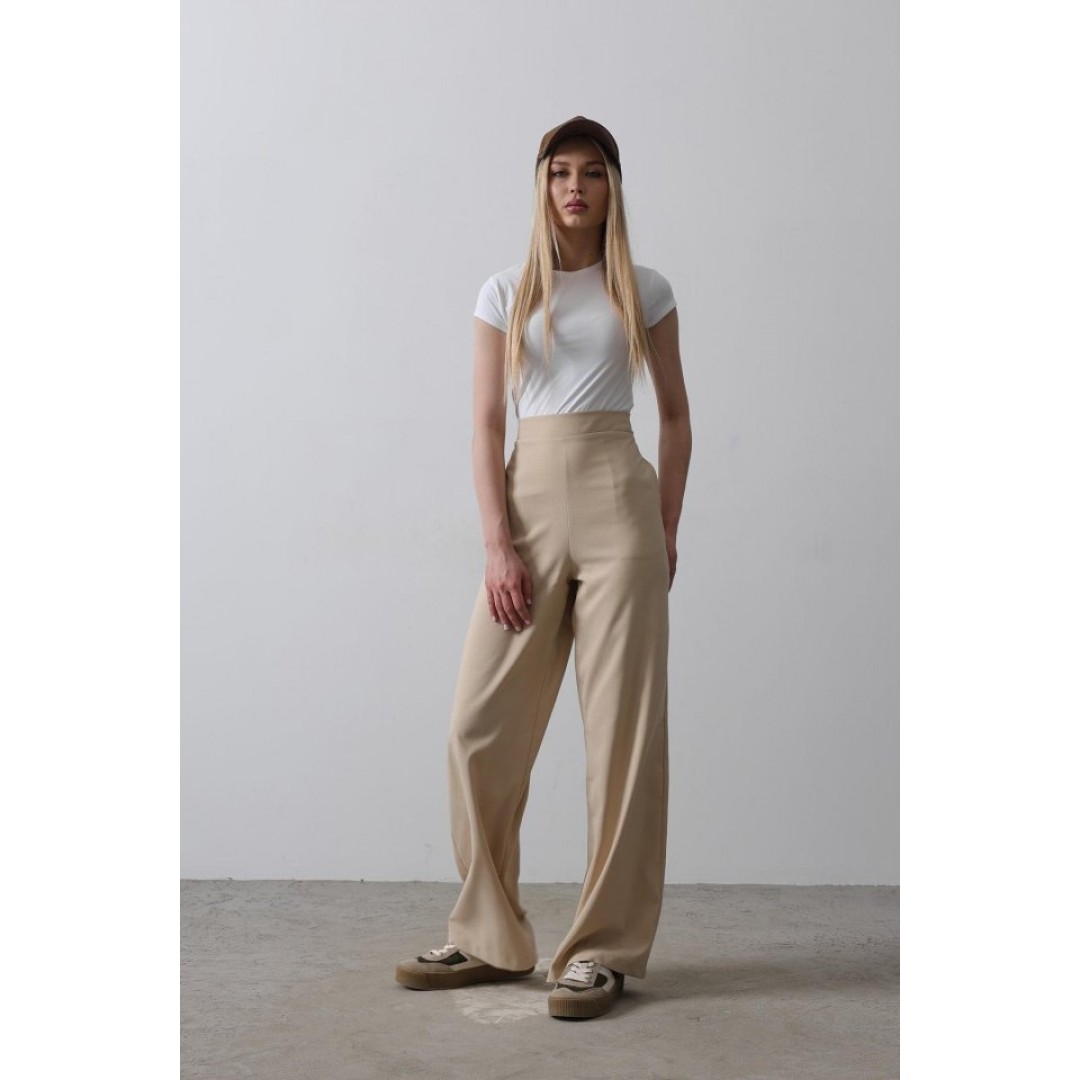 Beli Yarım Lastikli Palazzo Pantolon - Camel 154479 Beli Yarım Lastikli Palazzo Pantolon - Camel 154479