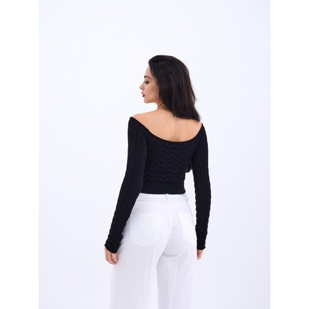 42241 TRİKO KAYIK YAKA CROP-SİYAH 143850