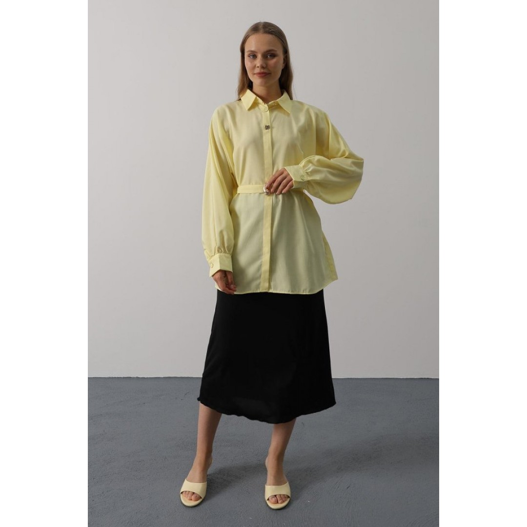 Kuşak Detaylı Tunik Gömlek - Sarı 163715 Kuşak Detaylı Tunik Gömlek - Sarı 163715