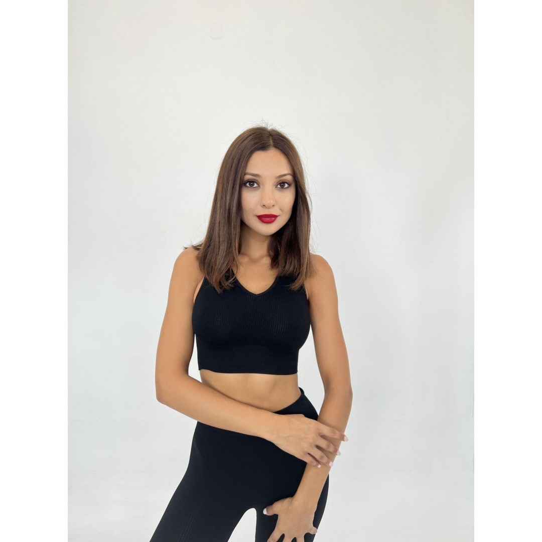 15543 RİPLİ V YAKA BRA-SİYAH 142816