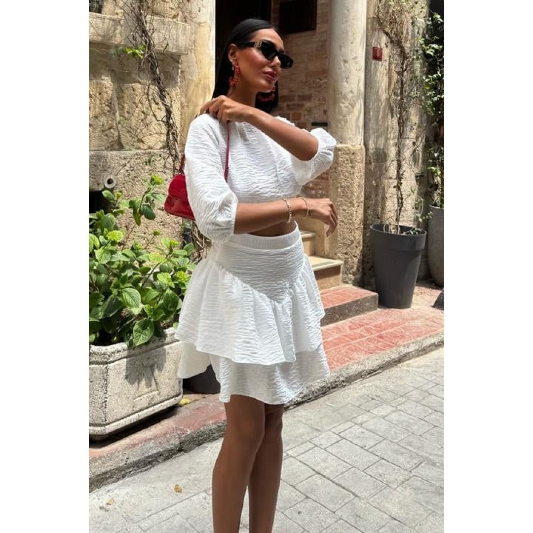 Crop Bluz Ve Kat Kat Etekli Takım 10207 163478 Crop Bluz Ve Kat Kat Etekli Takım 10207 163478