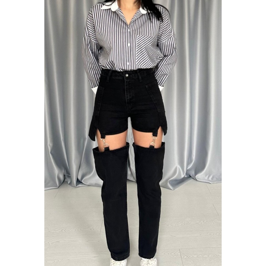 Siyah Askılı İki Parça Jeans Pantolon 151013 Siyah Askılı İki Parça Jeans Pantolon 151013
