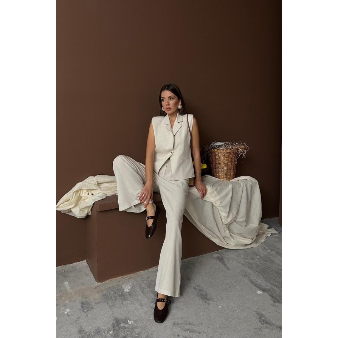 Bej Keten Yelek Pantolon Takım 159638 Bej Keten Yelek Pantolon Takım 159638