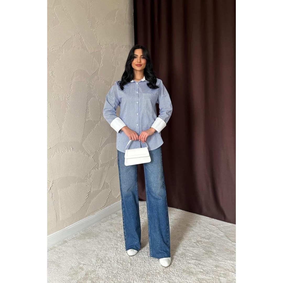 Mavi Çizgili Poplin Uzun Kol Gömlek 153320 Mavi Çizgili Poplin Uzun Kol Gömlek 153320