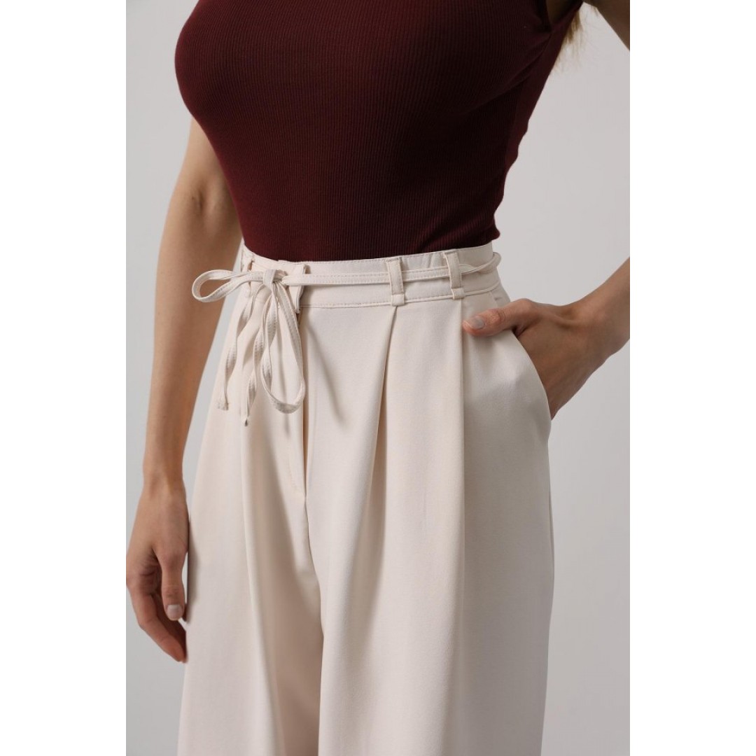 Pileli Bağcıklı Oversize Pantolon - Bej 162827 Pileli Bağcıklı Oversize Pantolon - Bej 162827