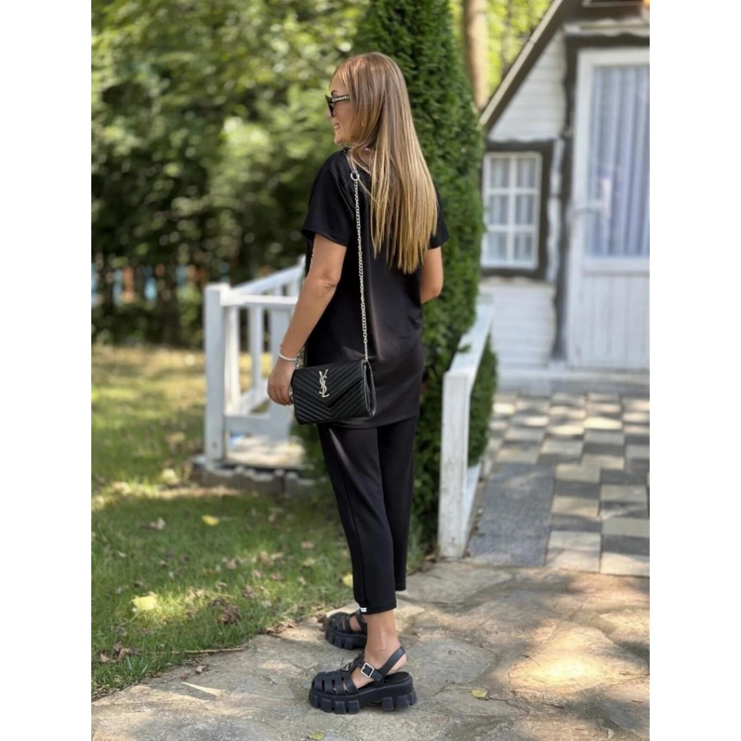 Kadın Kısa Kollu V Yakalı Iki Iplik Bluz Ve Pantolon Ikili Takım 157379