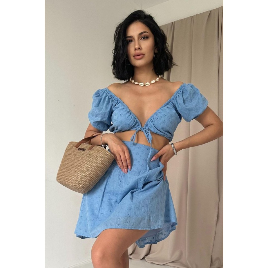 Mavi Brode Crop Ve Mini Etek Takım 152108