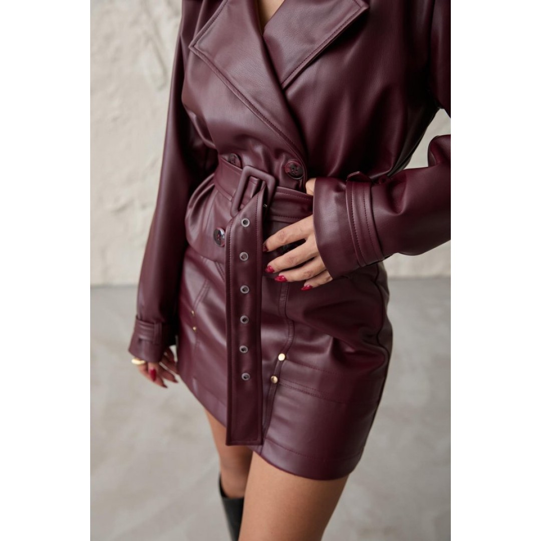 Bordo Kemerli Mini Deri Etek 153848 Bordo Kemerli Mini Deri Etek 153848