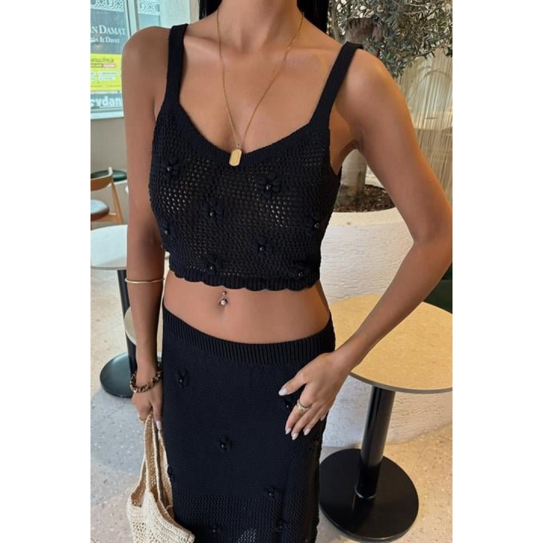 İnci Ve Çiçek Detaylı Büstiyerli Triko Takım 10100 159230