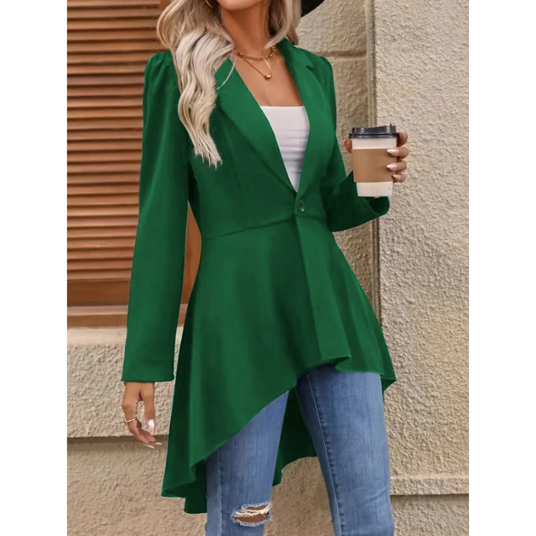 Kadın Uzun Kollu Yakalı önden Düğmeli Uzun Atlas Blazer Ceket 134692