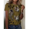 Kadın Kısa Kollu Kedi Ve Pati Baskılı Süprem T-shirt 157608