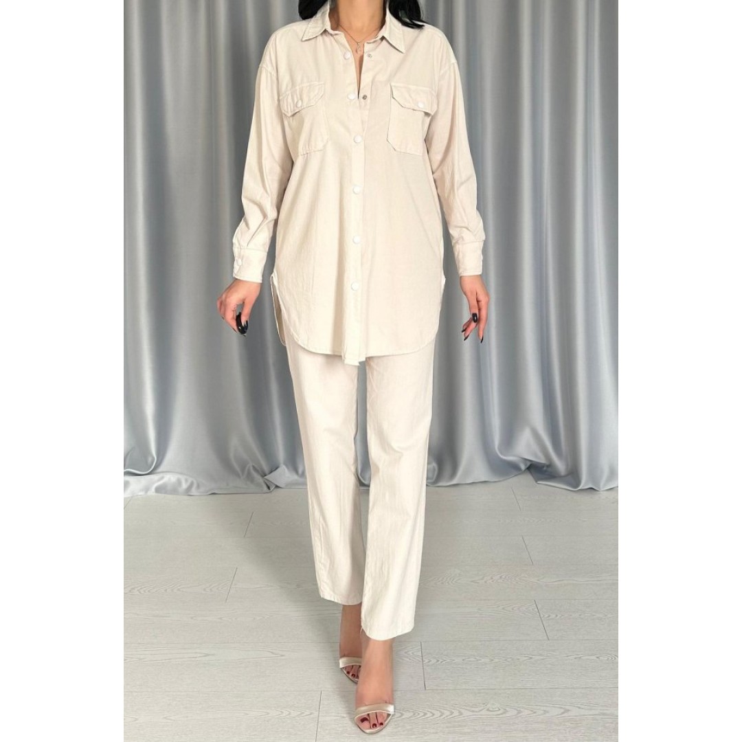 Bej Gömlek Ve Çıtçıtlı Pantolon Takım 148374 Bej Gömlek Ve Çıtçıtlı Pantolon Takım 148374