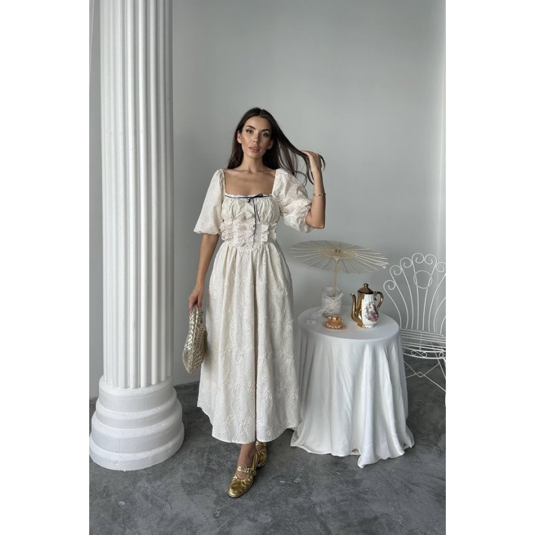 Bej Dantel Detaylı Brode Elbise - 162417 Bej Dantel Detaylı Brode Elbise - 162417