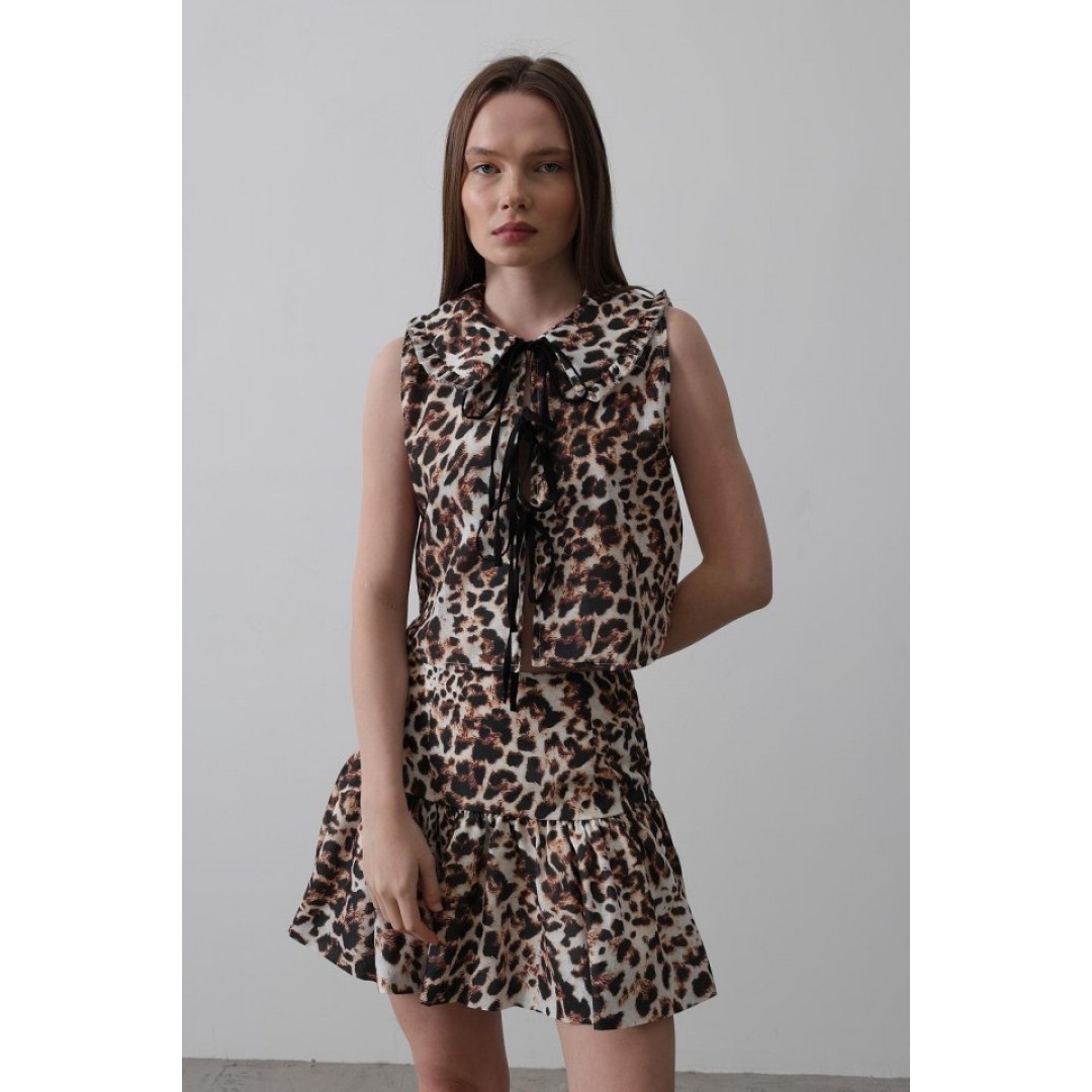 Fiyonk Detaylı Bluz - Leopar