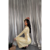 PARLAK KUMAŞ DRAPE DETAYLI UZUN ELBİSE - Sarı - 153441 PARLAK KUMAŞ DRAPE DETAYLI UZUN ELBİSE - Sarı - 153441