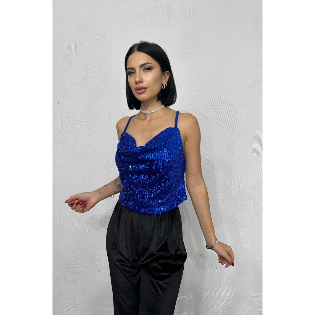 Saks Askılı Degaje Bluz
