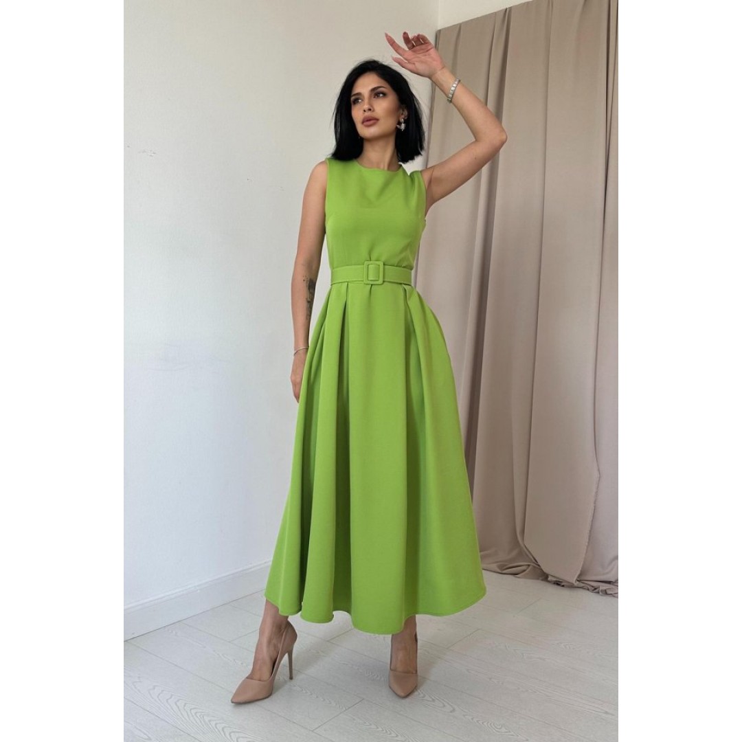 Fıstık Yeşili Halter Yaka Kloş Elbise
