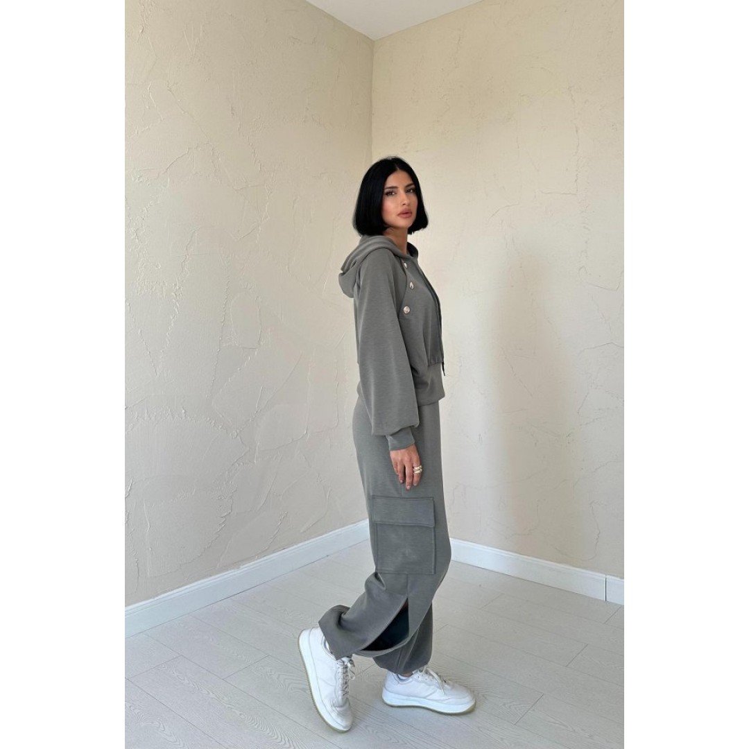 Haki Kapüşonlu Sweatshirt Ve Kargo Pantolon Takım 153686 Haki Kapüşonlu Sweatshirt Ve Kargo Pantolon Takım 153686