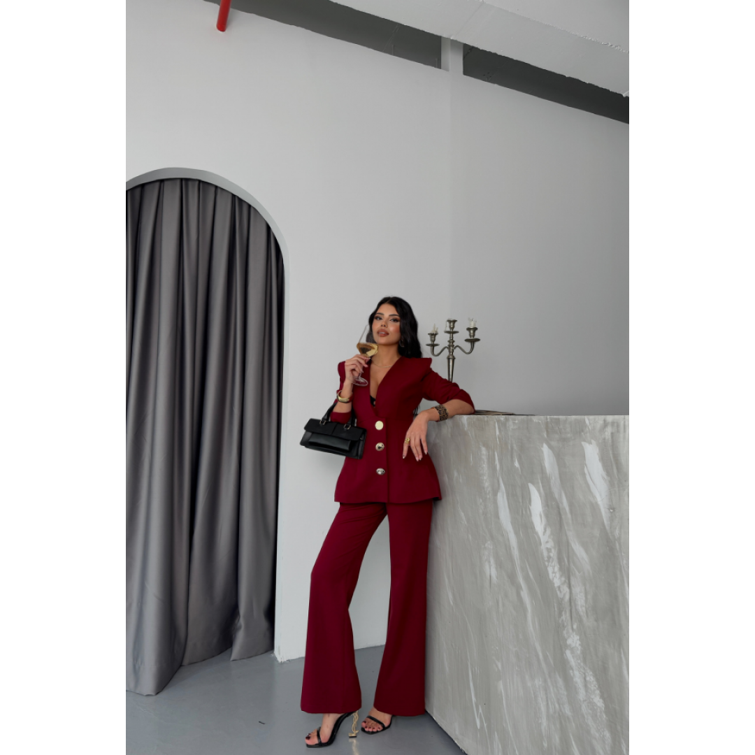 TASARIM CEKET-PANTOLON TAKIM METAL DÜĞME DETAYLI - Bordo 153929 TASARIM CEKET-PANTOLON TAKIM METAL DÜĞME DETAYLI - Bordo 153929