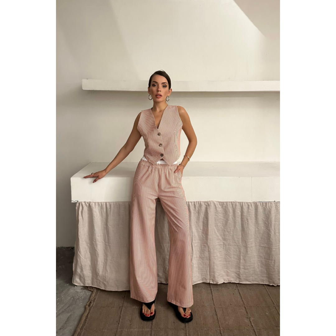GOFRE ÇİZGİLİ YELEK - PANTOLON TAKIM - Kahverengi 160809 GOFRE ÇİZGİLİ YELEK - PANTOLON TAKIM - Kahverengi 160809