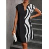 Kadın Dokuma Viskon Kumaş V Yaka Zebra Desenli Elbise - 162168