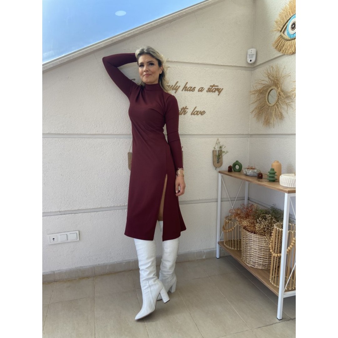 Kadın Uzun Kollu Balıkçı Yaka Derin Yırtmaç Detay Krep Elbise - 133188 Kadın Uzun Kollu Balıkçı Yaka Derin Yırtmaç Detay Krep Elbise - 133188