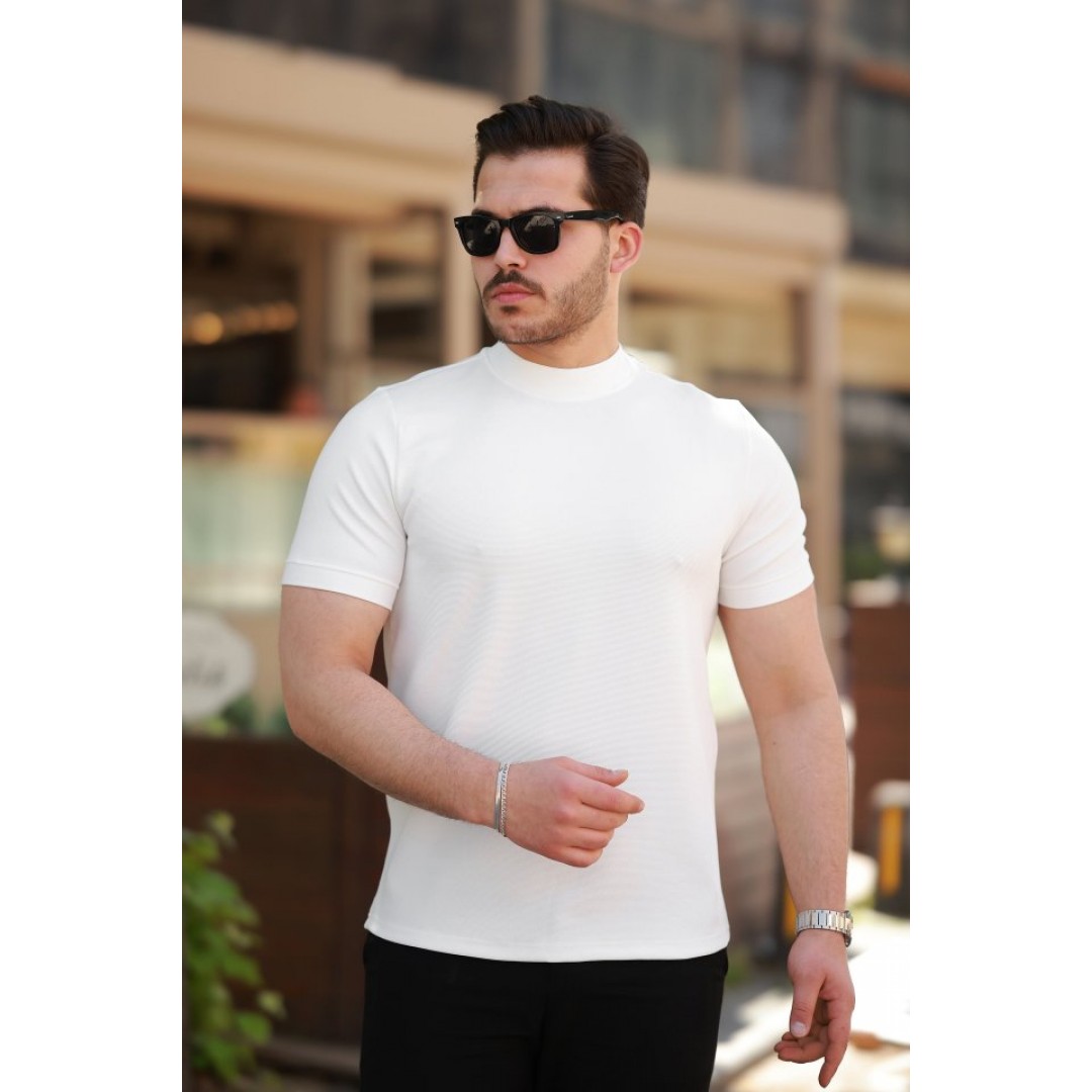 Erkek Ince çizgi Dokulu Kısa Kollu T-shirt - 160103 Erkek Ince çizgi Dokulu Kısa Kollu T-shirt - 160103