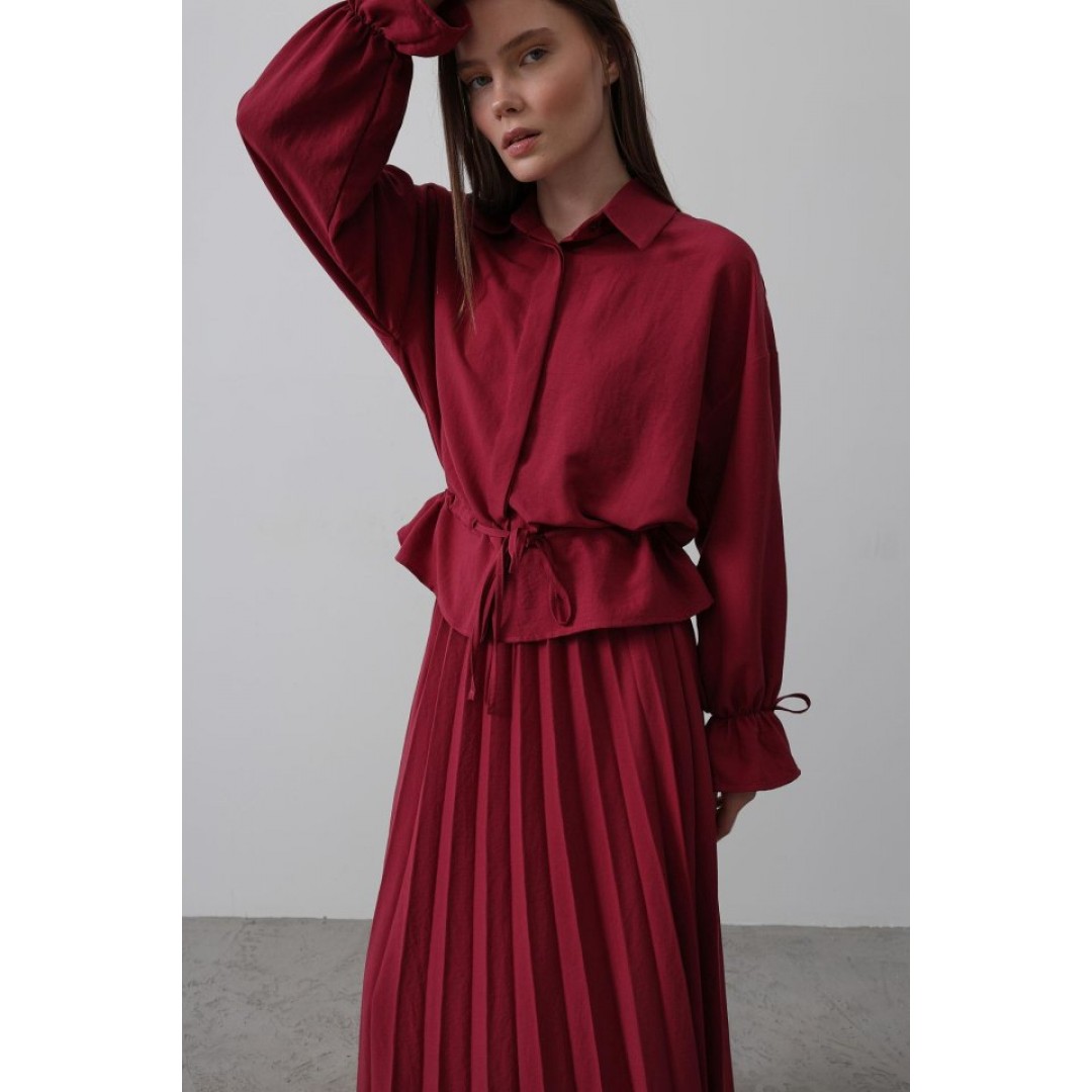 Bel Detaylı Bluz Pileli Etek - Bordo 152345 Bel Detaylı Bluz Pileli Etek - Bordo 152345