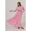Önü Yarım Düğmeli Uzun Kol Kemerli Elbise - Pembe - 162564 Önü Yarım Düğmeli Uzun Kol Kemerli Elbise - Pembe - 162564