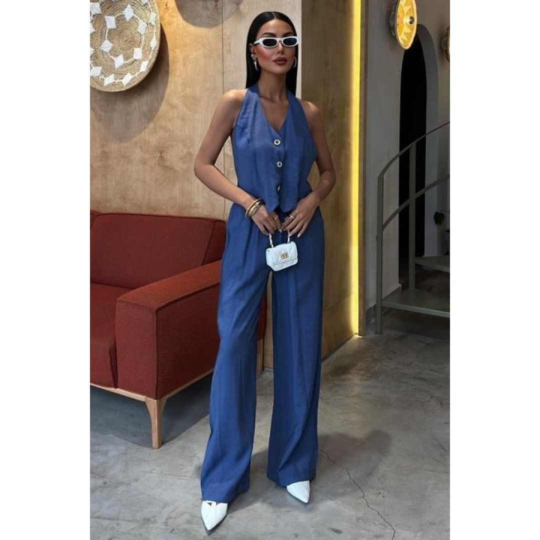 Halter Yaka Yelekli Modal Takım 10144