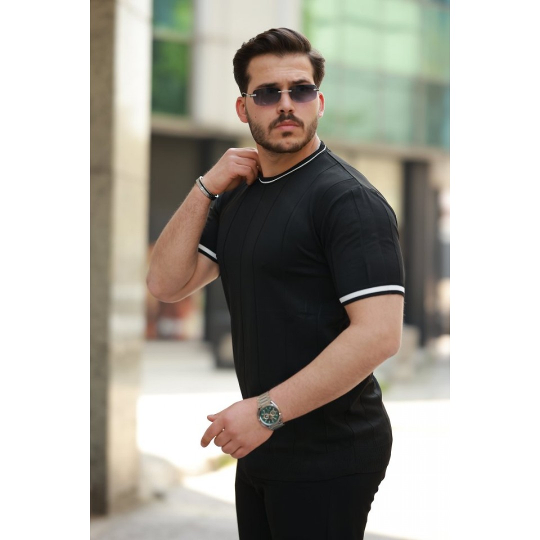 Erkek Bisiklet Yaka çizgi Desenli Ribanalı Kısa Kollu Tshirt - 159136 Erkek Bisiklet Yaka çizgi Desenli Ribanalı Kısa Kollu Tshirt - 159136
