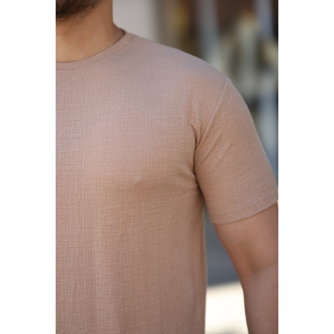 Erkek Ağaç Kabuğu Desenli Kısa Kollu T-shirt 161249