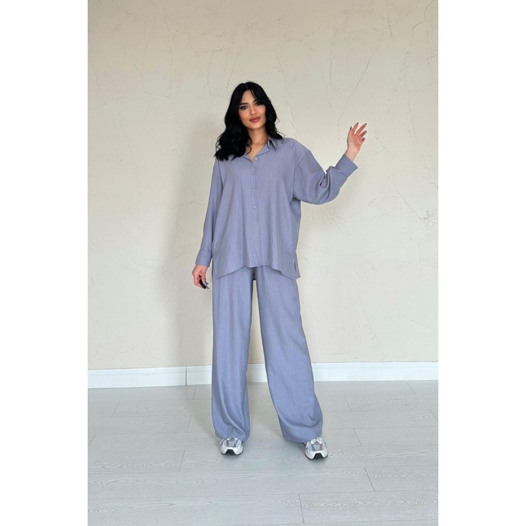Gri Alice Gömlek Ve Bol Kesim Pantolon Takım 154840 Gri Alice Gömlek Ve Bol Kesim Pantolon Takım 154840