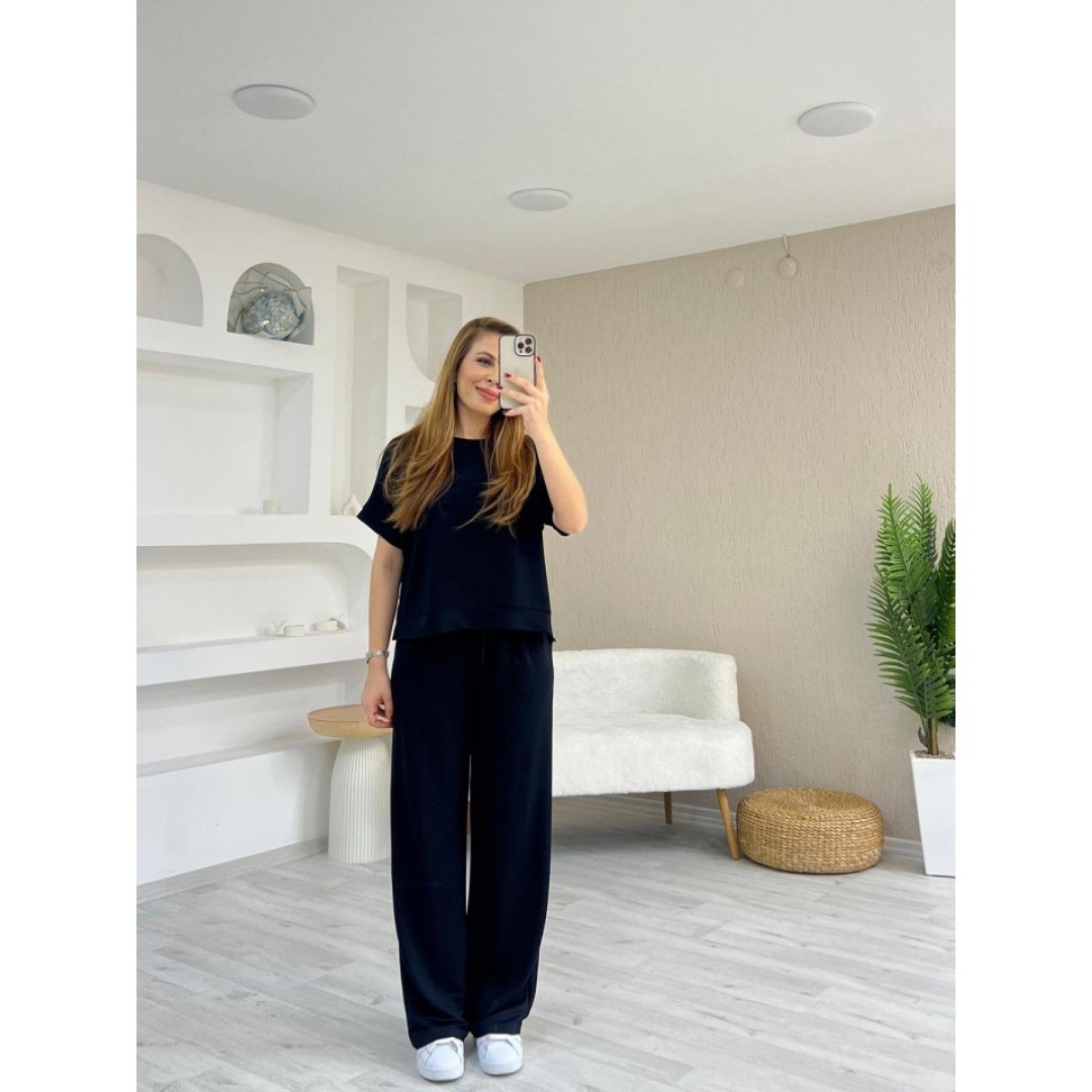 Kadın Modal Kumaş V Yaka Tişört Ve Bol Kesim Pantolon Ikili Takım - 158215 Kadın Modal Kumaş V Yaka Tişört Ve Bol Kesim Pantolon Ikili Takım - 158215