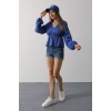 V Yaka Dantelli Bluz - Mavi 162846 V Yaka Dantelli Bluz - Mavi 162846