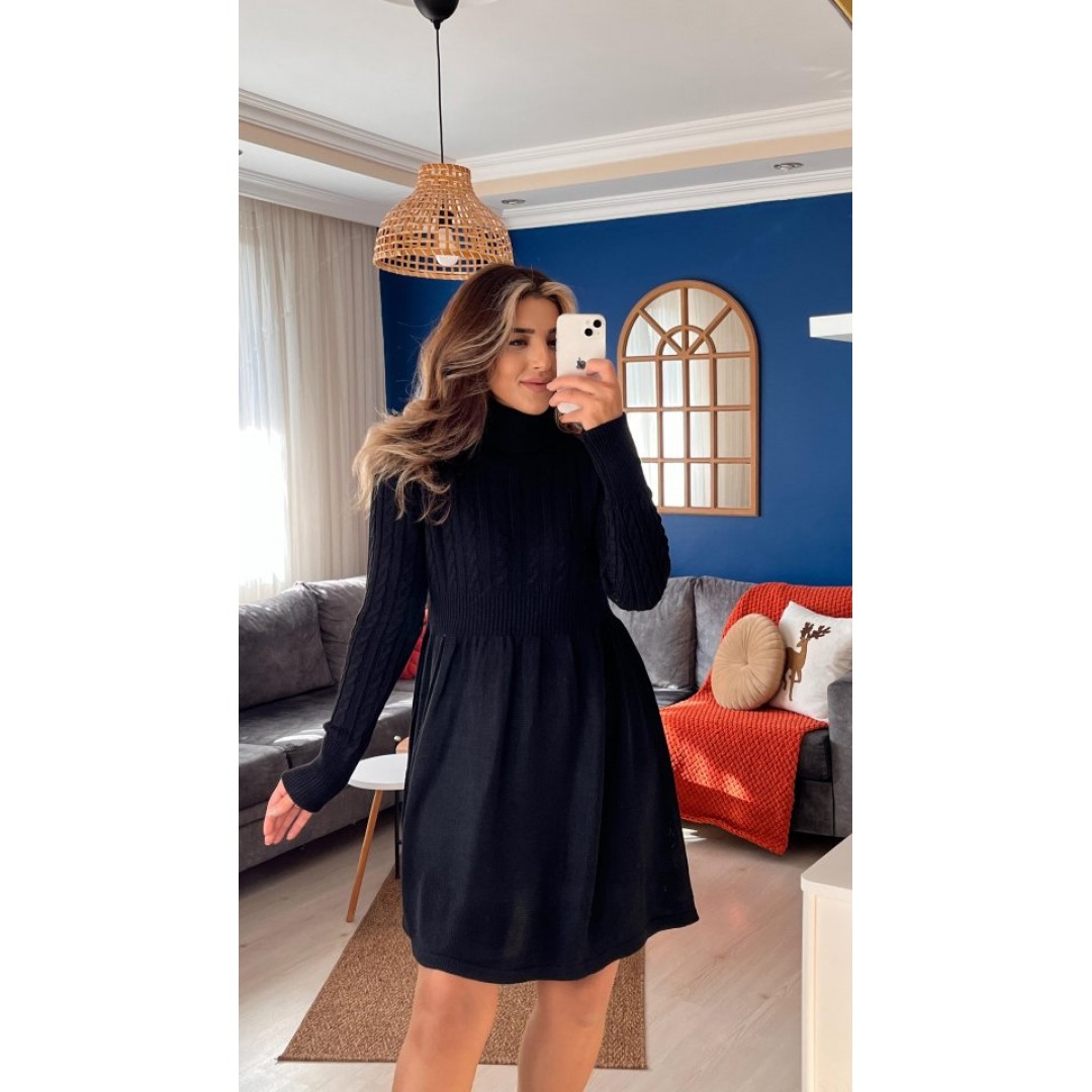 Kadın Uzun Kollu Balıkçı Yaka Belden Yaka Belden Büzgülü Kısa Triko Elbise - 136440 Kadın Uzun Kollu Balıkçı Yaka Belden Yaka Belden Büzgülü Kısa Triko Elbise - 136440