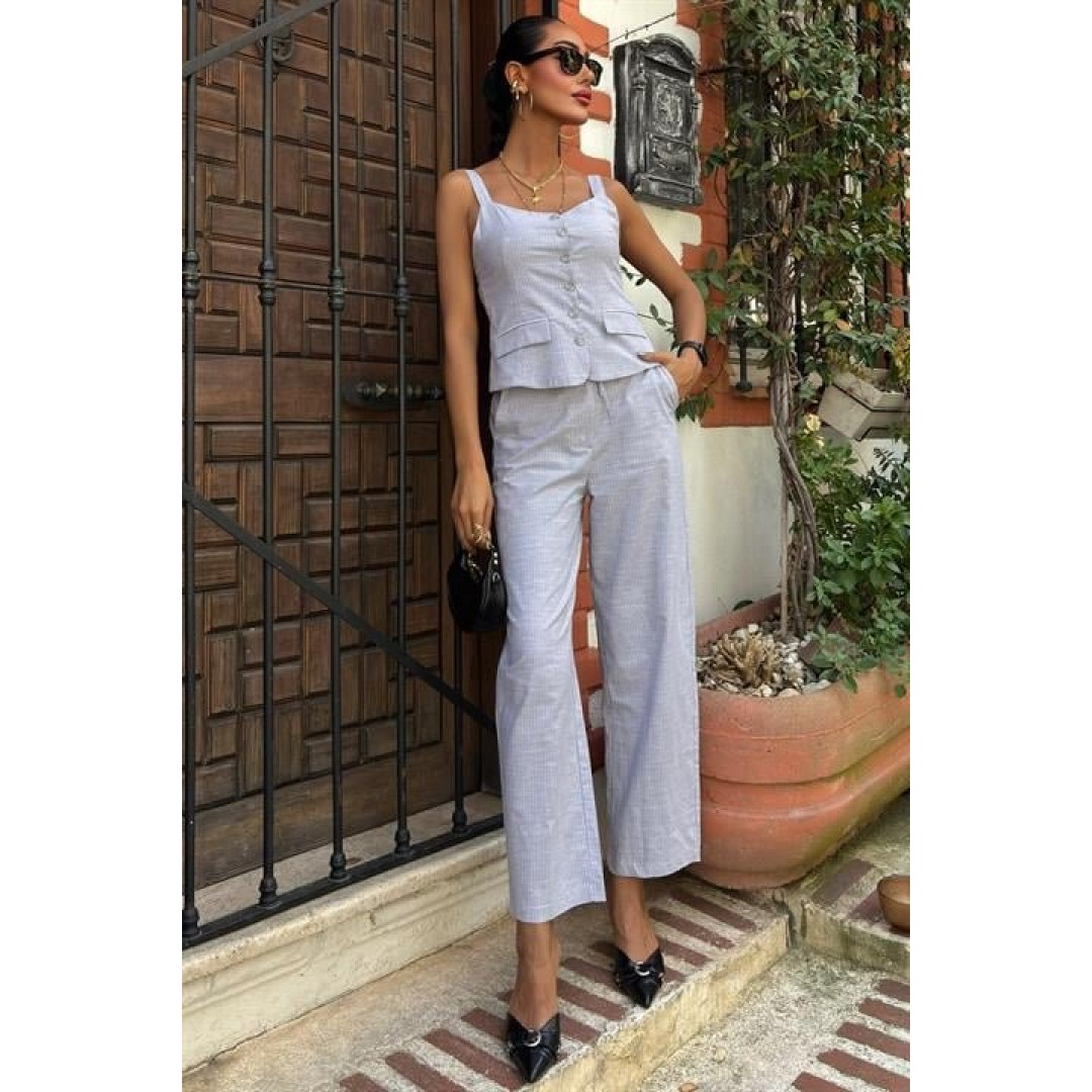 Kalın Askılı Bluz Pantolon Keten Takım 10187 160569