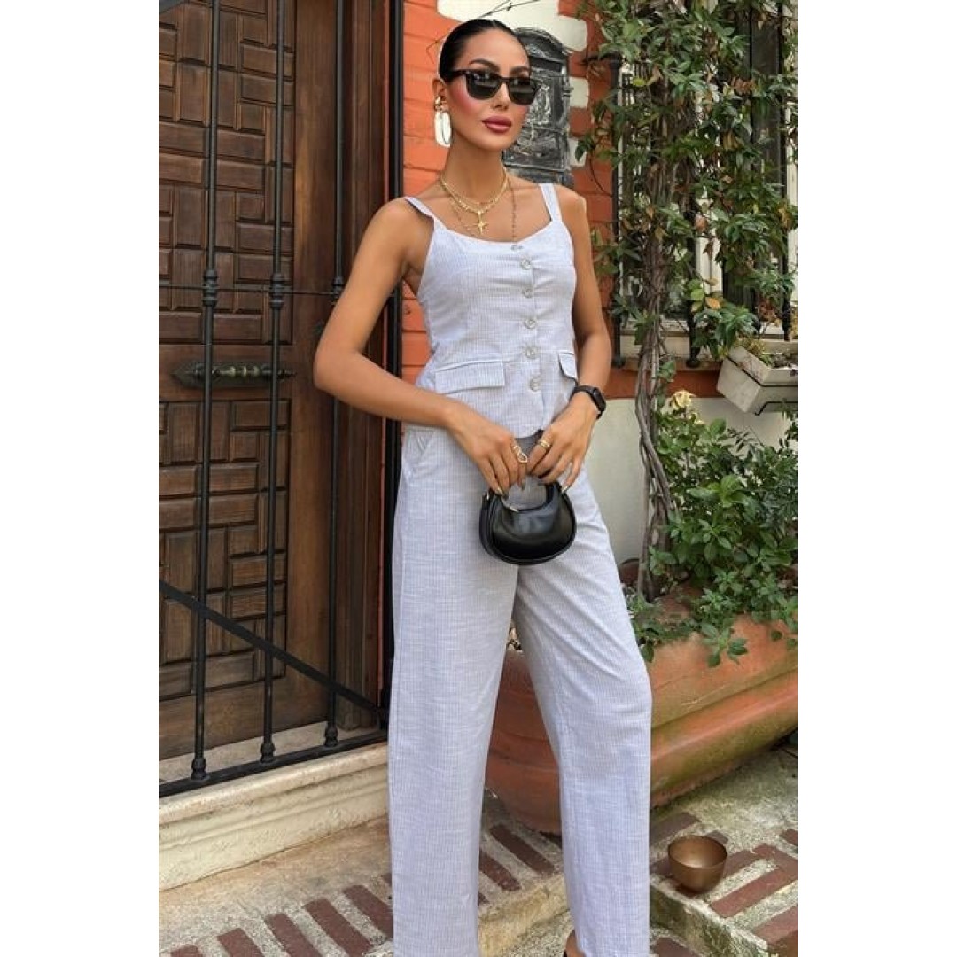 Kalın Askılı Bluz Pantolon Keten Takım 10187 160569