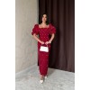 Bordo İşlemeli Kolu Garnili Elbise 159305 Bordo İşlemeli Kolu Garnili Elbise 159305