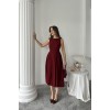 Bordo Yanları Büzgülü Midi Boy Keten Elbise - 161954 Bordo Yanları Büzgülü Midi Boy Keten Elbise - 161954