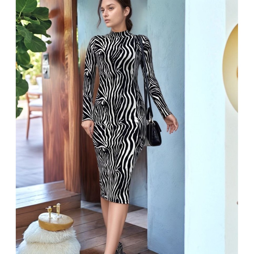 Kadın Zebra Desen Süet Kumaş Fırsat ürün Midi Boy Elbise - 154267 Kadın Zebra Desen Süet Kumaş Fırsat ürün Midi Boy Elbise - 154267