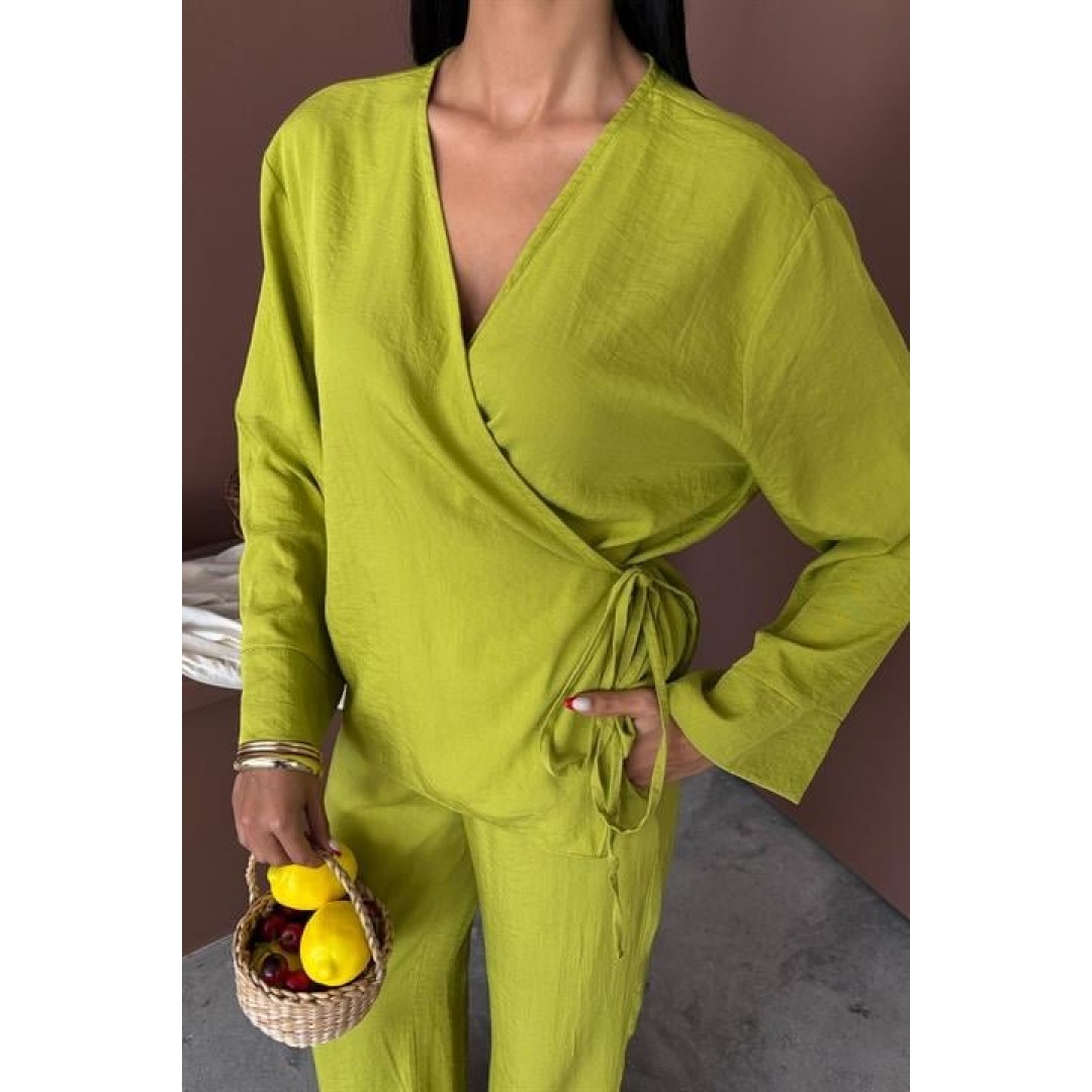 Kruvaze Model Klasik Pantolonlu Çupra Keten Takım 10191 159445