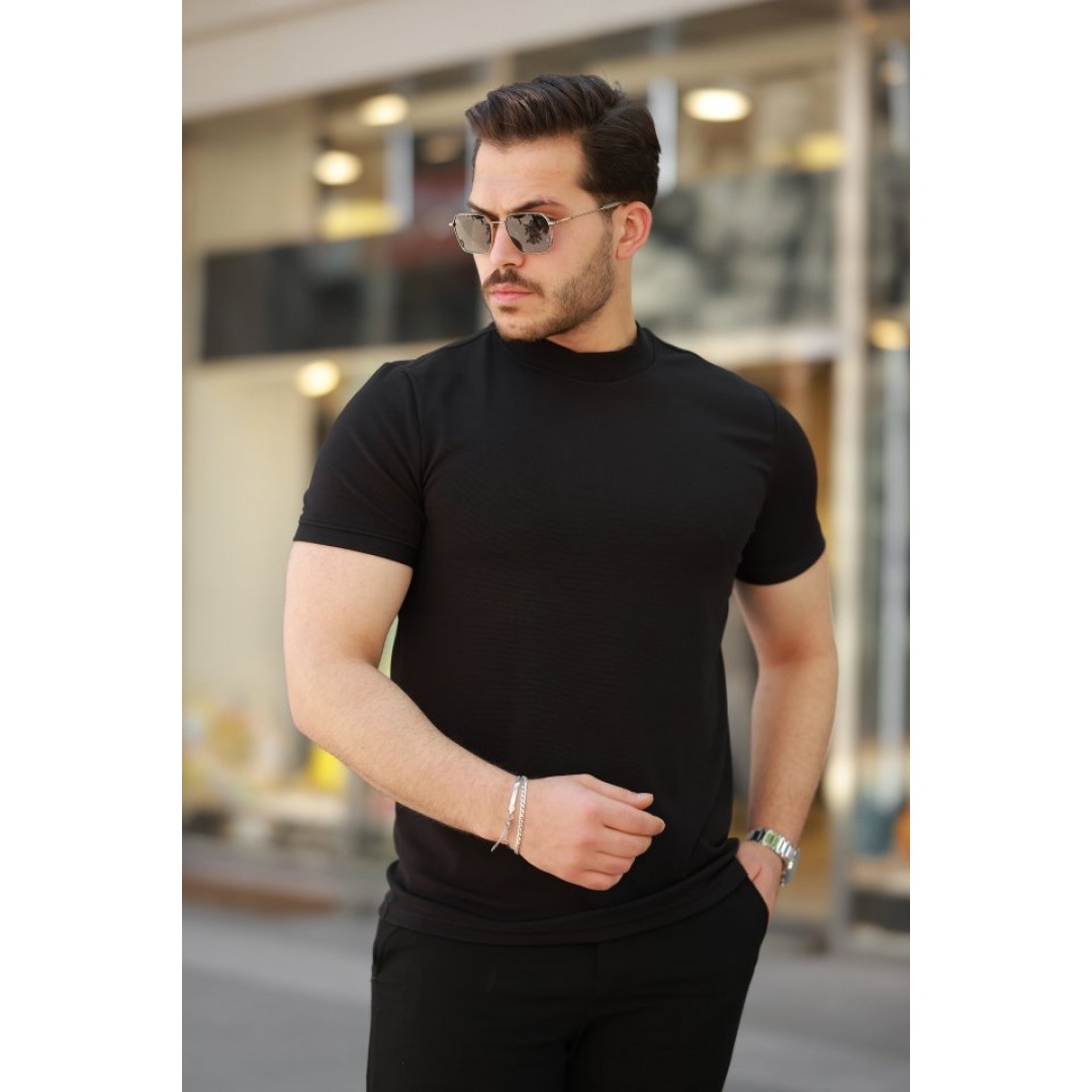 Erkek Ince çizgi Dokulu Kısa Kollu T-shirt - 160105 Erkek Ince çizgi Dokulu Kısa Kollu T-shirt - 160105